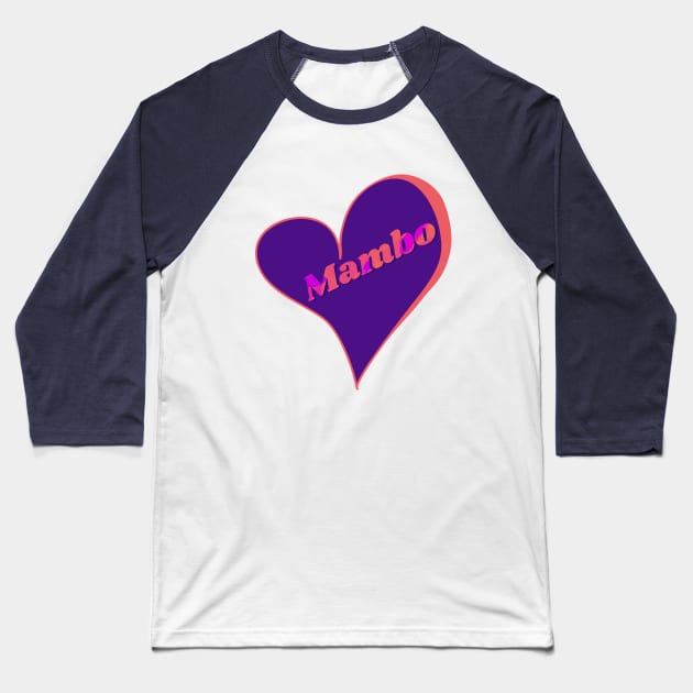 Mambo Retro Heart in purple, hot pink colors Baseball T-Shirt by Bailamor